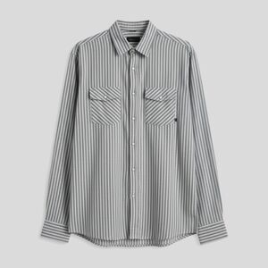 Brixton White Gray Stripe Lightweight Cotton Casual Pearl Snap Shirt NWT - M